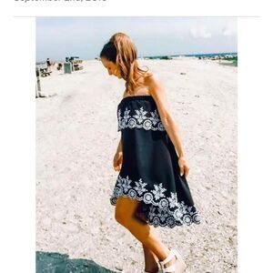 N12H Daniela High-Low Maxi Dress Navy Blue White Embroidery Strapless Size L 8